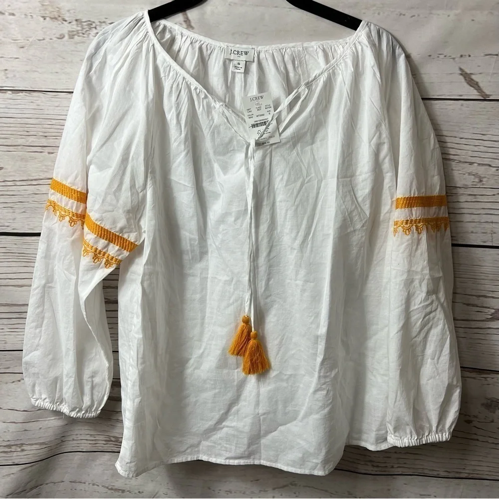 Nwt J. Crew Raglan Cotton Popover Embroidered Top